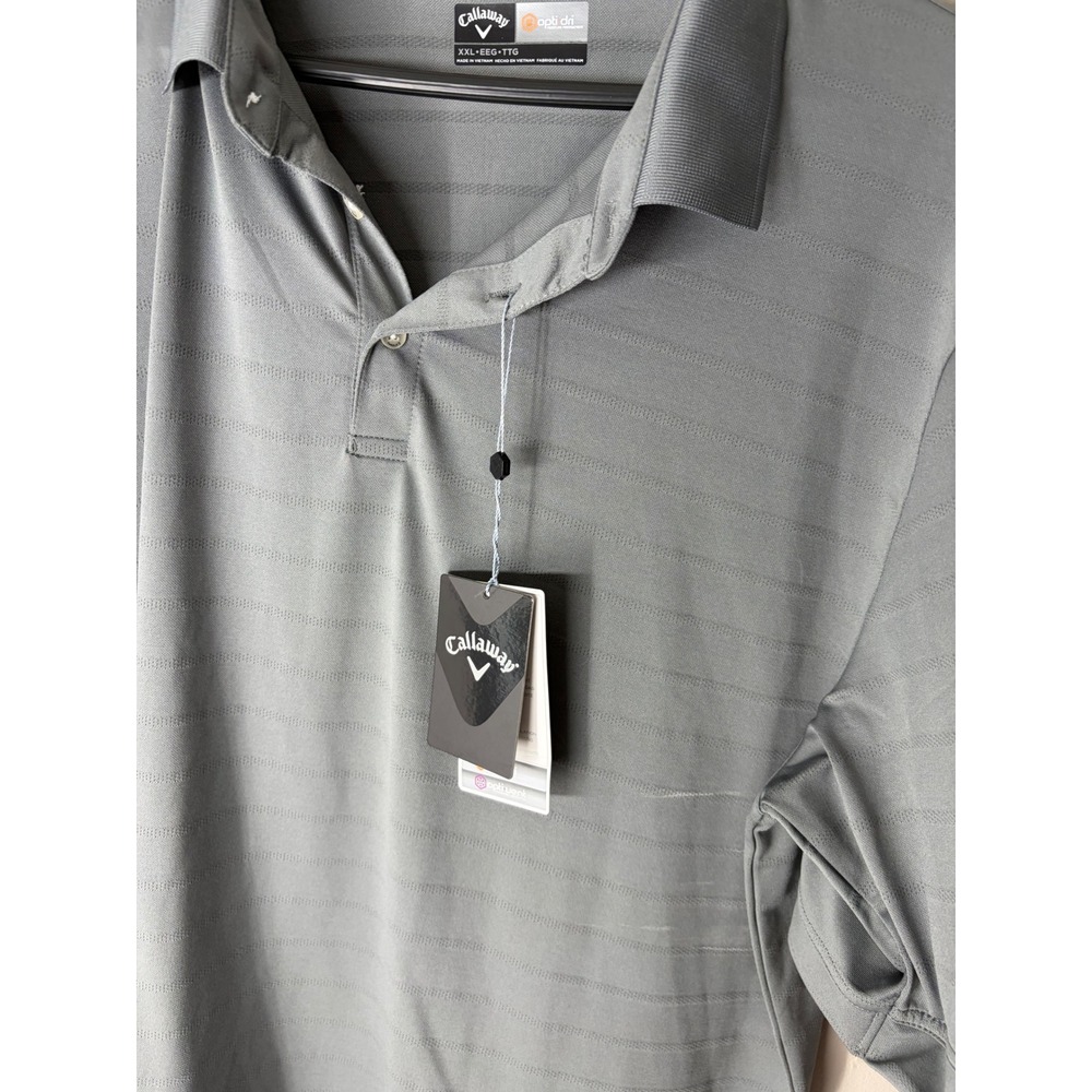 Callaway Mens Opti-Dri Golf Polo Shirt XXL Grey Quiet Shade CGMS1 Stripe NWT